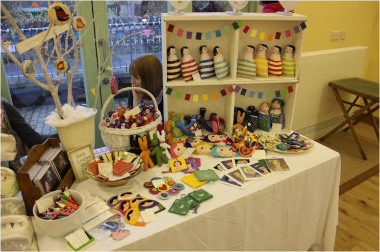 Table set up with craftw for sale in a store